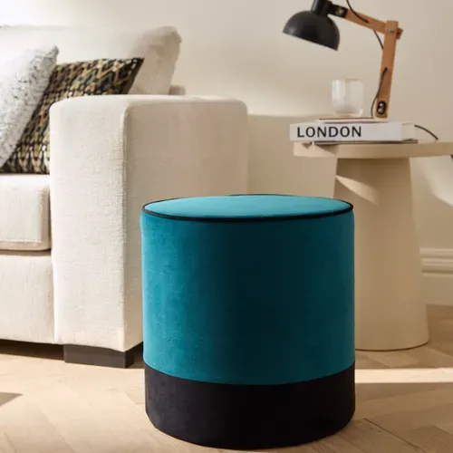 Pouf H. 40 cm AMAURY Bleu vue d'ambiance 1