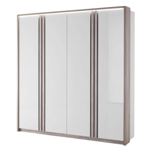 Armoire 4 portes battantes Led PESARO laqué gris/chêne gris