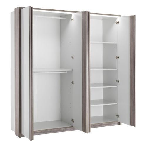 Armoire 4 portes battantes Led PESARO laqué gris/chêne gris