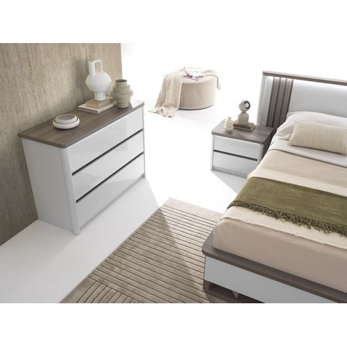 Commode 3 tiroirs Led PESARO laqué gris/chêne gris vue détaillée
