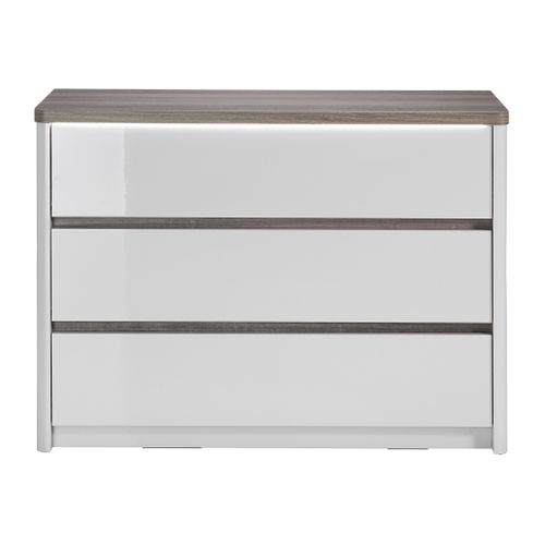Commode 3 tiroirs Led PESARO laqué gris/chêne gris vue de face