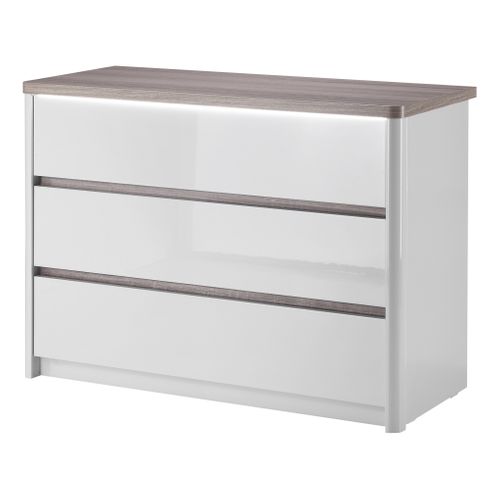 Commode 3 tiroirs Led PESARO laqué gris/chêne gris vue de profil