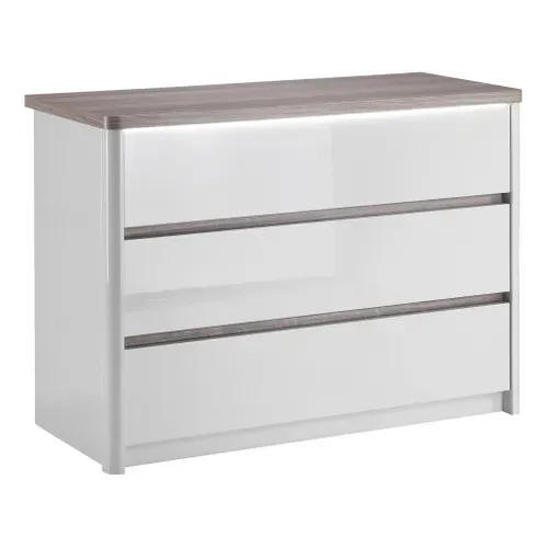 Commode 3 tiroirs Led PESARO laqué gris/chêne gris vue 3/4