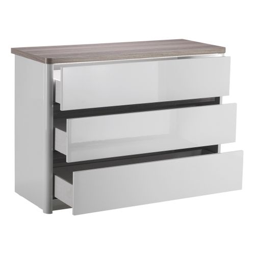 Commode 3 tiroirs Led PESARO laqué gris/chêne gris