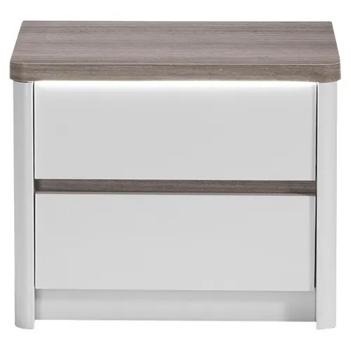 Chevet 2 tiroirs Led PESARO laqué gris/chêne gris vue de face