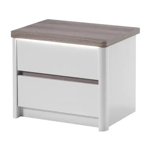 Chevet 2 tiroirs Led PESARO laqué gris/chêne gris vue de profil