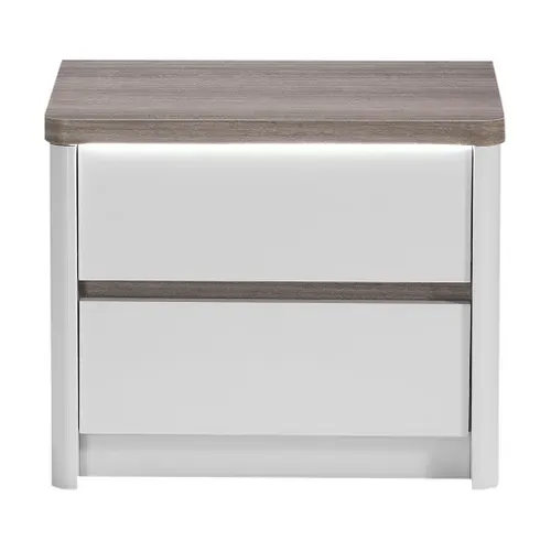 Chevet 2 tiroirs Led PESARO laqué gris/chêne gris vue 3/4