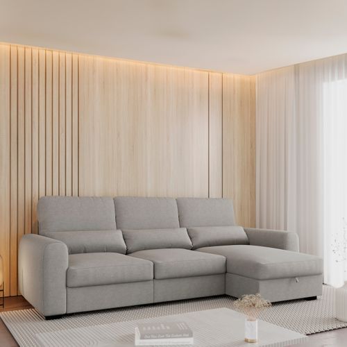 Canapé d'angle méridienne REYNOLDS II tissu taupe