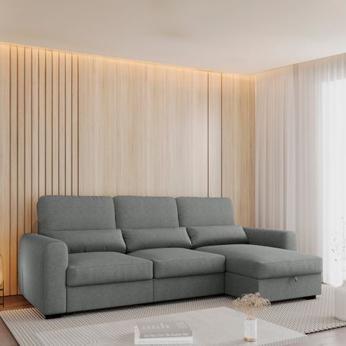 Canapé d'angle méridienne REYNOLDS II tissu gris vue d'ambiance 1