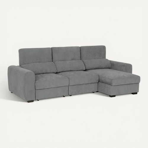 Canapé d'angle méridienne REYNOLDS II tissu gris vue 3/4