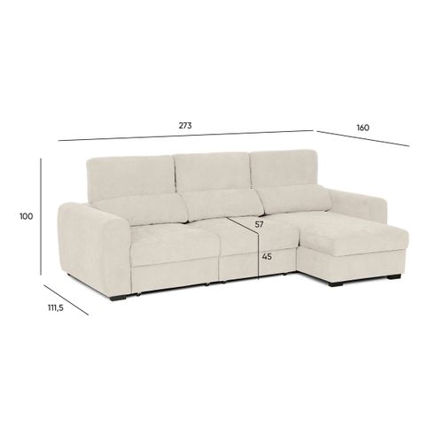 Canapé d'angle méridienne REYNOLDS II tissu grège