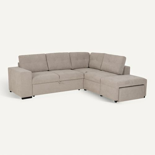 Canapé d'angle méridienne MARION tissu taupe vue 3/4