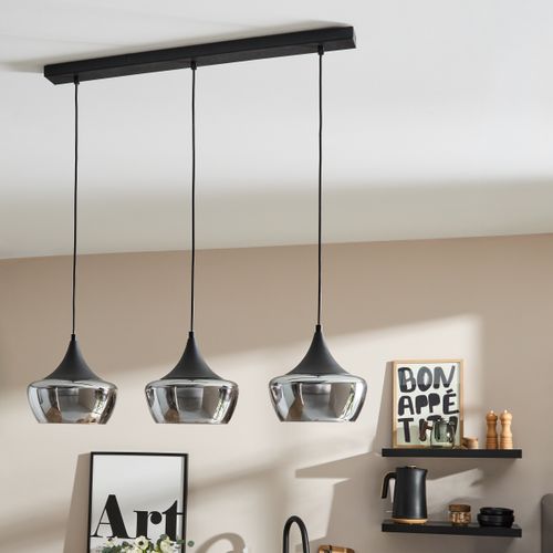 Suspension 3 lumières L. 80 cm NEBULA Noire vue d'ambiance 1