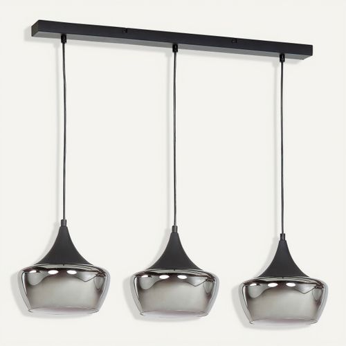 Suspension 3 lumières L. 80 cm NEBULA Noire vue 3/4