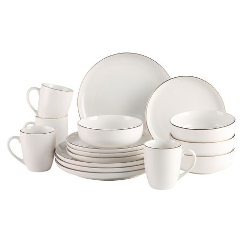 Service de vaisselle 16 pièces - Blanc / Or