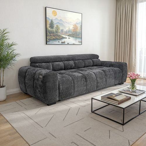 Canapé relax 3,5 places AUGUSTIN tissu gris foncé