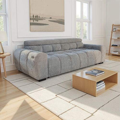 Canapé relax 3,5 places AUGUSTIN tissu gris clair vue d'ambiance 1