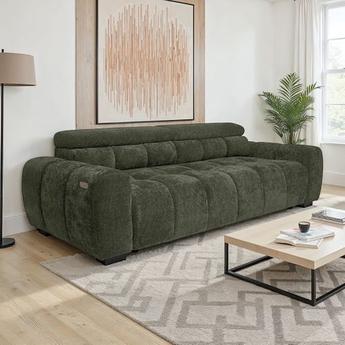 Canapé relax 3,5 places AUGUSTIN tissu vert