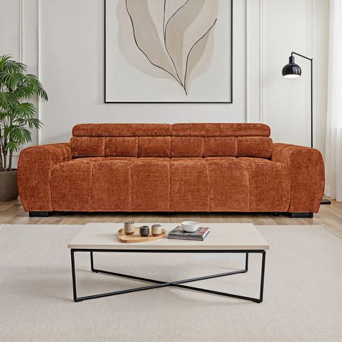 Canapé relax 3,5 places AUGUSTIN tissu terra cotta vue d'ambiance 1