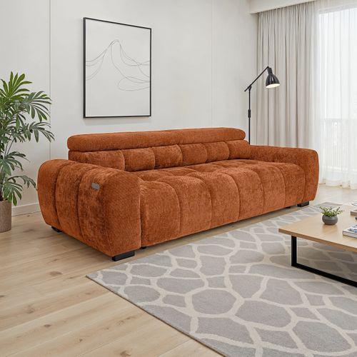 Canapé relax 3,5 places AUGUSTIN tissu terra cotta