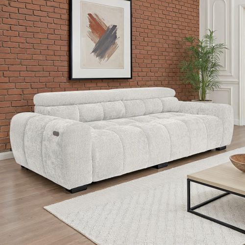 Canapé relax 3,5 places AUGUSTIN tissu blanc cassé