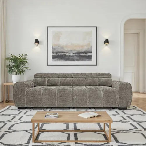 Canapé relax 3,5 places AUGUSTIN tissu beige