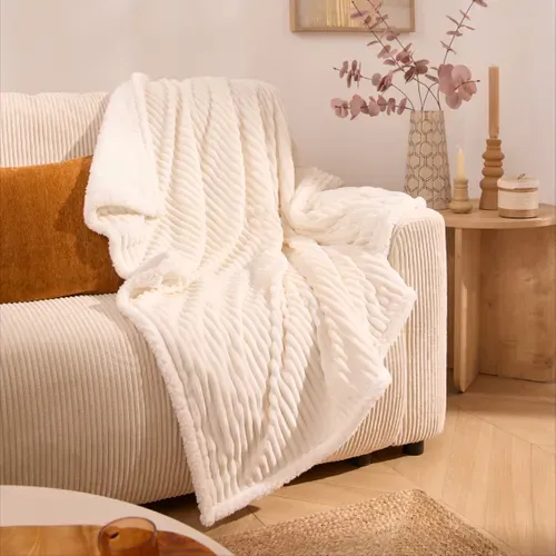 Plaid 130x160 cm CORDUROY Beige vue d'ambiance 1