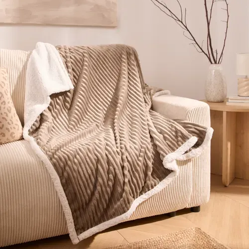 Plaid 130x160 cm CORDUROY Taupe vue d'ambiance 1