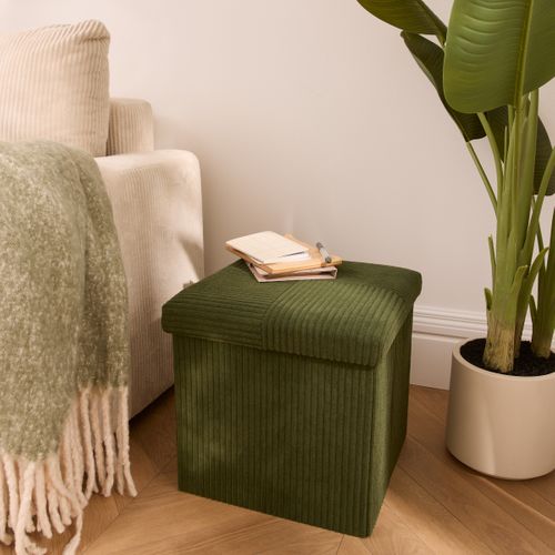 Pouf pliable H. 38 cm PAT Kaki vue d'ambiance 1