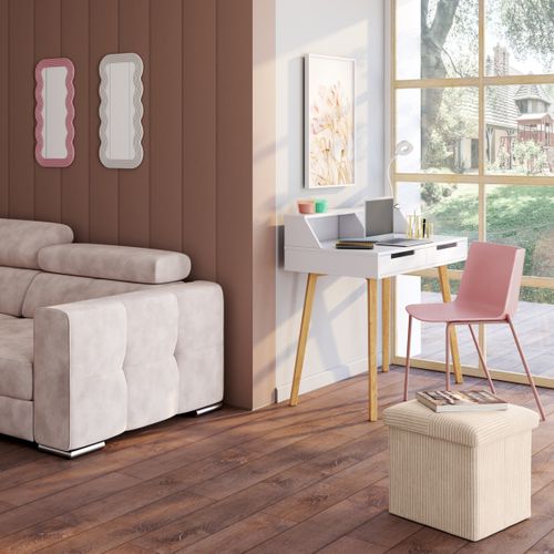 Pouf pliable H. 38 cm PAT Ecru vue d'ambiance 1