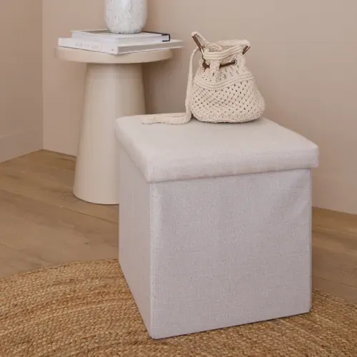 Pouf pliable H. 38 cm PAULINE Ecru vue d'ambiance 1