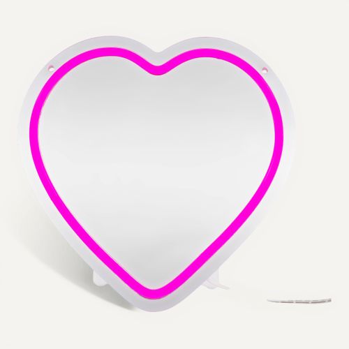 Miroir coeur néon LED USB COEUR Rose vue de face