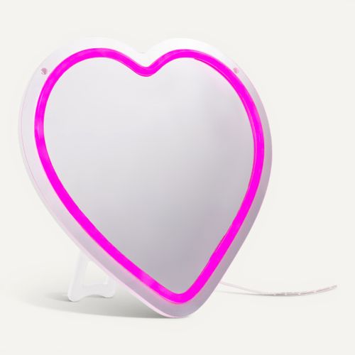 Miroir coeur néon LED USB COEUR Rose vue 3/4