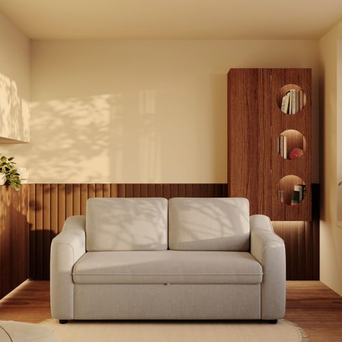 Canapé 2 places convertible GOLDIE tissu beige vue d'ambiance 1