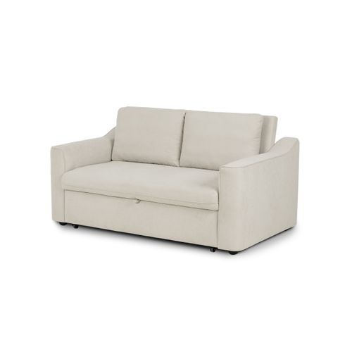Canapé 2 places convertible GOLDIE tissu beige vue de profil