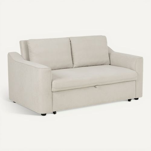 Canapé 2 places convertible GOLDIE tissu beige vue 3/4