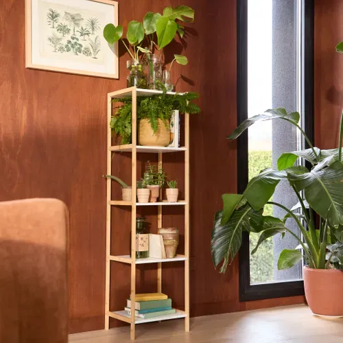 Meuble 5 étagères CHARLIE Naturel / Blanc