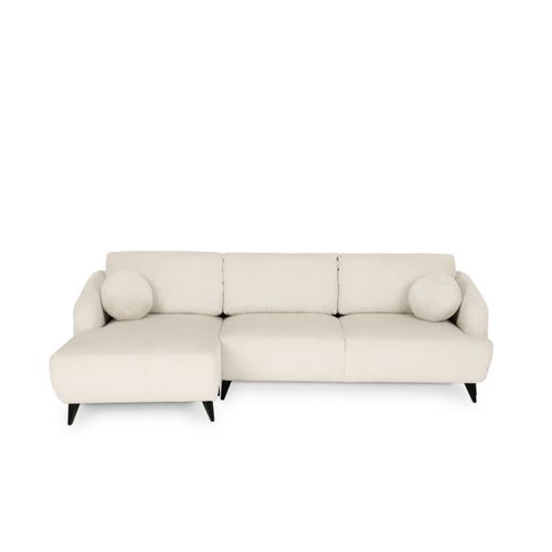 Canapé d'angle méridienne BERTHA tissu velours côtelé beige