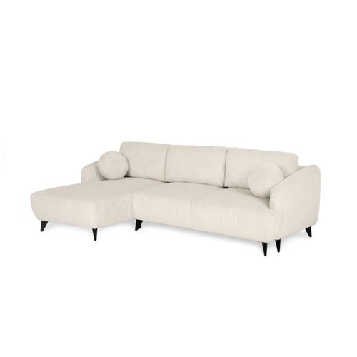 Canapé d'angle méridienne BERTHA tissu velours côtelé beige