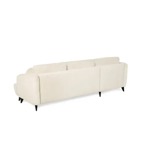 Canapé d'angle méridienne BERTHA tissu velours côtelé beige