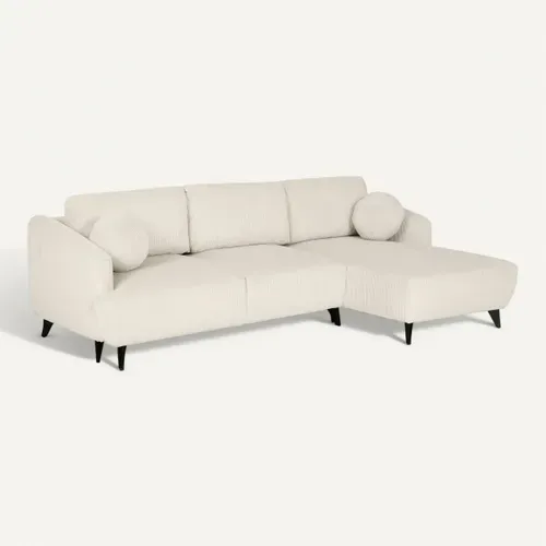 Canapé d'angle méridienne BERTHA tissu velours côtelé beige vue 3/4