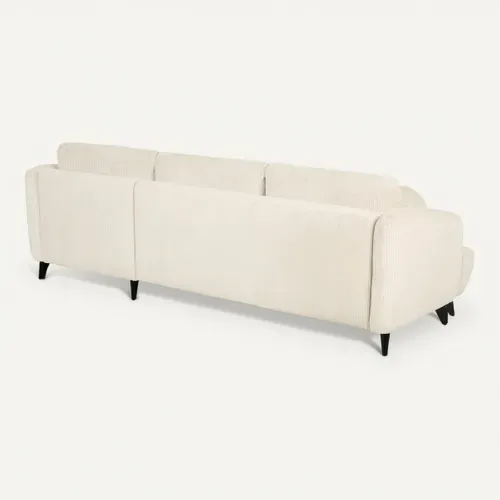 Canapé d'angle méridienne BERTHA tissu velours côtelé beige vue de derrière