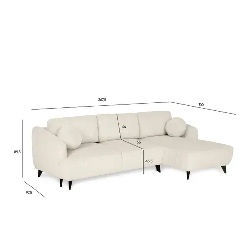 Canapé d'angle méridienne BERTHA tissu velours côtelé beige