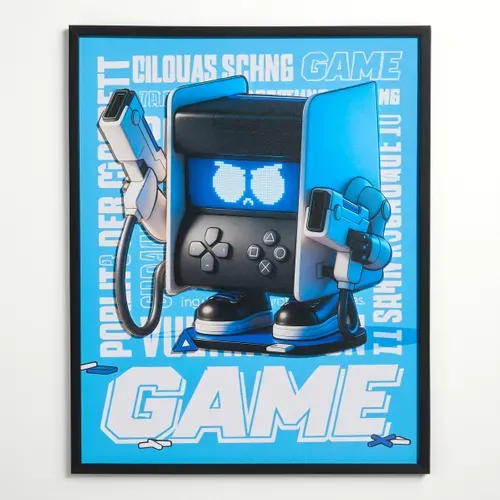 Tableau 40x50 cm GAMING Bleu vue de face