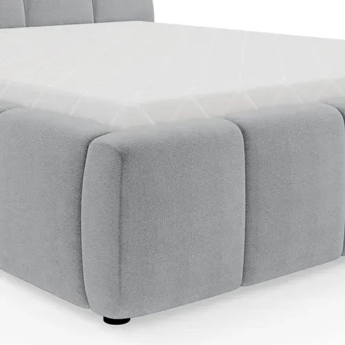 Lit coffre 140x200 cm JULIA effet bubble tissu gris clair vue détaillée