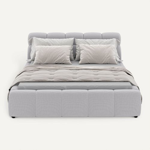 Lit coffre 140x200 cm JULIA effet bubble tissu gris clair vue de face