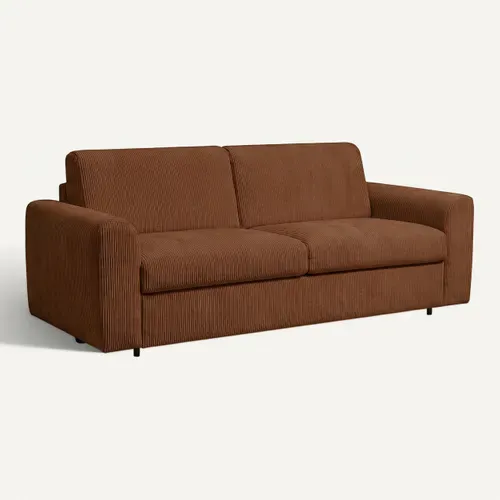 Canapé convertible express 3 places CLAYVE en velours côtelé terra matelas 13 cm vue 3/4