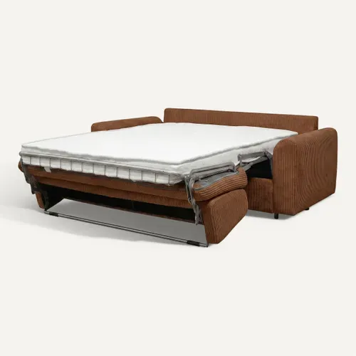 Canapé convertible express 3 places CLAYVE en velours côtelé terra matelas 13 cm