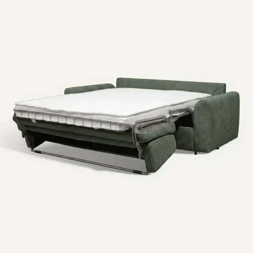 Canapé convertible express 3 places CLAYVE en velours côtelé vert matelas 13 cm