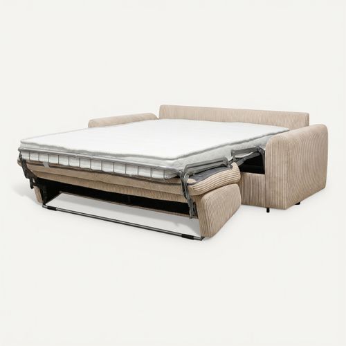 Canapé convertible express 3 places CLAYVE en velours côtelé beige matelas 13 cm